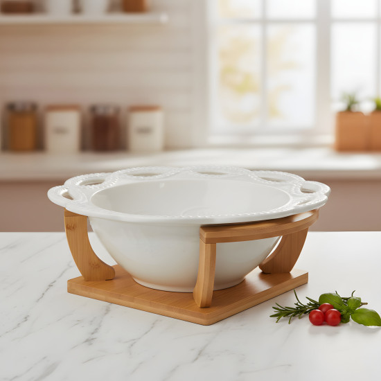 Round Bowl with Bamboo Stand